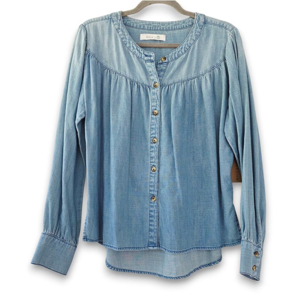 new! Billy T Pool Stripes Shirt Denim M Casual Top Blue Jean NWT Western Country